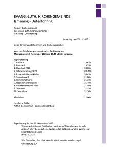 Einladung Kirchenvorstandssitzung 11/2025