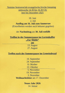 Übersicht Seniorenclub I:, Halbjahr 2025